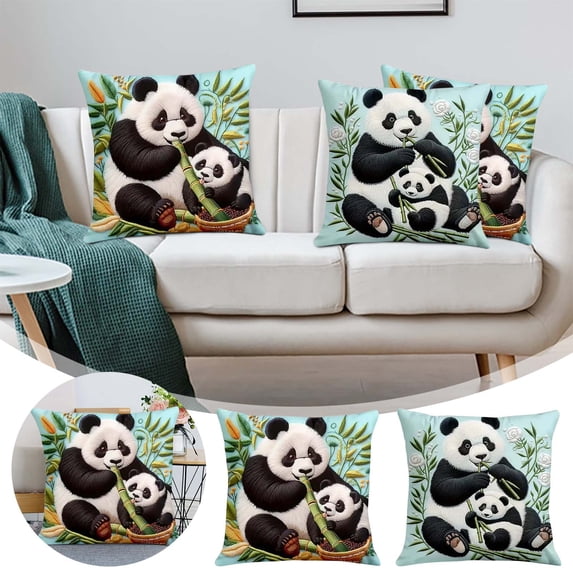 hulanddfd Cute Pandas Pillow Covers, 16"x16" Winter Pillowcase with Pandas Printed Patterns Soft Throw Cushion Cover for Sofa Living Room