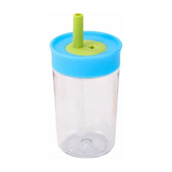 hulanddfd Cute Straws Cup, Mini Plastic Cup with Reusable Flexible Straws and Sky Blue Lid Dishwasher Safe for Travel Outdoor and Daily Use