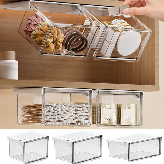 hulanddfd Under Desk Organizer Clear Plastic Drawer Organizer 3.9x3.9x3.3 Inch Mini Desktop Storage Box with Lid for Home Office Bathroom and Cosmetic Storage