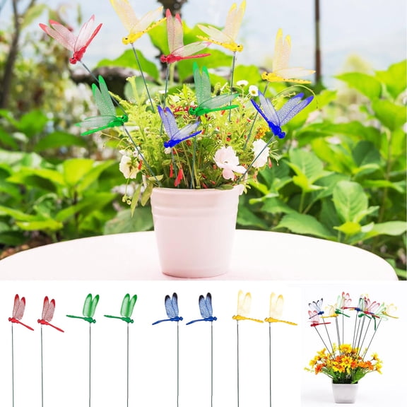 hulanddfd Dragonflies Garden Decor 20 Pcs Assorted Dragonflies Humming Bird Stakes Realistic Garden Decoration Clip for Garden Decorations and House Warmings(5 of each color)