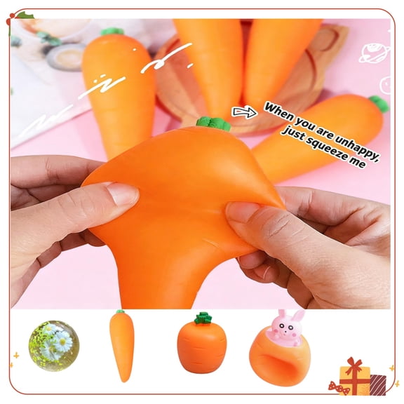 hulanddfd Easter Basket Fillers - Stretchy Carrot Toys Easter Carrot Rabbits Squishys Squeeze Toys Stress Relief Toys for Party Favors Spring Home Decor Holiday Gift for Men and Women