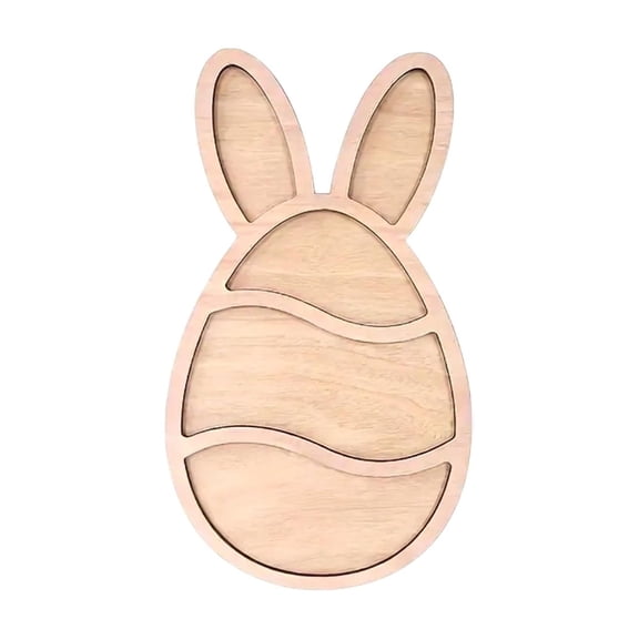 hulanddfd Easter Bunny Eggs Plate, 15.1"x8.86" Eggs with Bunny Ears Shaped Serving Tray Charcuterie Board Reusable Wooden Dinnerware Charcuterie Board Fruit Dessert Platter Easter Party Decorations