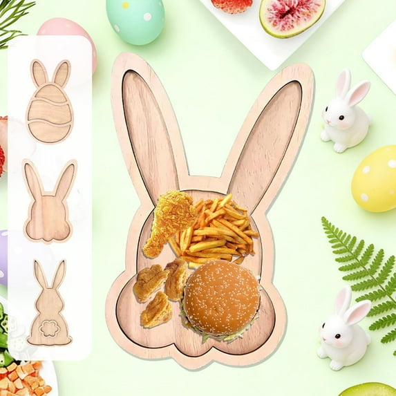 hulanddfd Easter Bunny Plate, 10.83"x6.5" Bunny Heads Shaped Serving Tray Charcuterie Board Reusable Wooden Dinnerware Charcuterie Board Fruit Dessert Platter Easter Party Decorations