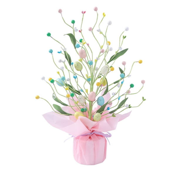 hulanddfd Easter Decorations 16.5Inch Egg Artificial Tree Tabletop Decorations, Greenerys Leaves, Berries, Burlap Base for Spring Home Holiday Decorations