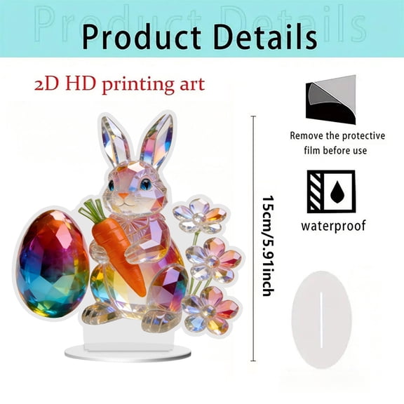 hulanddfd Easter Desktop Decorations, Easter Bunny Eggs Plaque Acrylic Easter Decor Plaques 2D Flat Spring Holiday Sign Ornaments for Living Room Bedroom