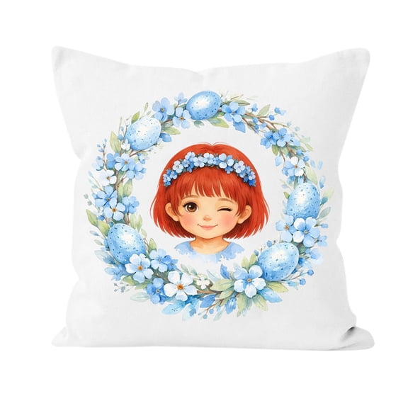 hulanddfd Easter Figure Painting Throw Pillow, 14 x 14 Inch Decorative Character Painting Pillow with Floral Designs Soft Cushion for Sofa Couch
