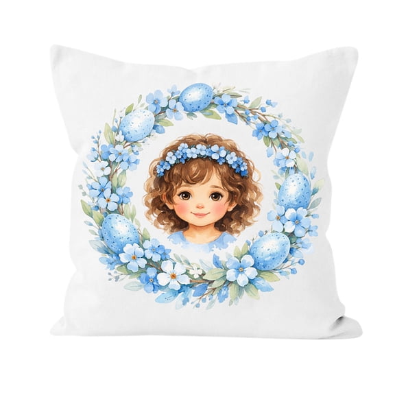 hulanddfd Easter Figure Painting Throw Pillow, 16 x 16 Inch Decorative Character Painting Pillow with Floral Designs Soft Cushion for Sofa Couch