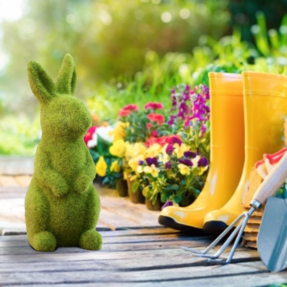 hulanddfd Easter Rabbits Decoration Flocked Resin Easter Bunny Decor Green Moss Bunnies for Party Birthday Gift
