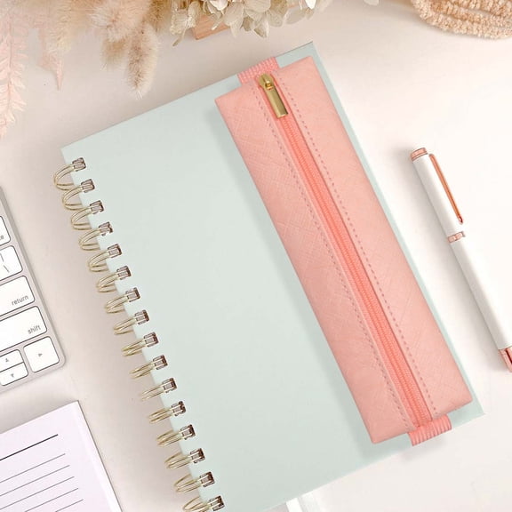 hulanddfd Elastic Pen Holder for Notebook, Slim Pens & Pencils Bag with Adjustable Elastic-Band PU Leather Adjustable Pen Sleeve Pouch for Notebook Planners Binders Journals Book(Pink)