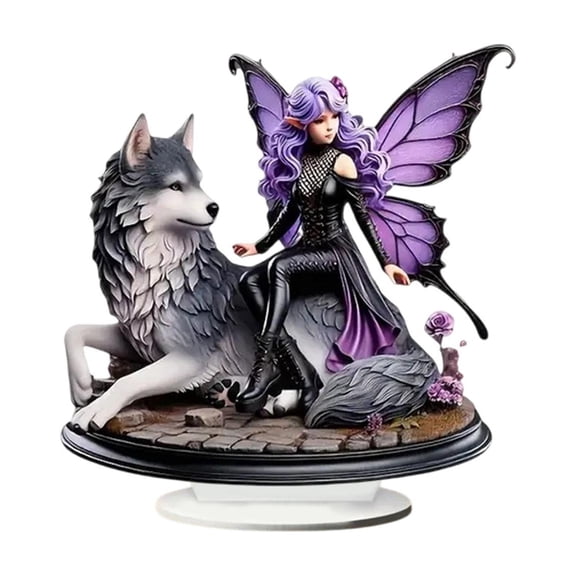 hulanddfd Fairy Figurine Tabletop Decoration - 7.8in Acrylic Standing with Clear Round Base 2D Flat Display Stand Ornament for Living Rooms Bedroom and Windowsills Gift for Family Friend