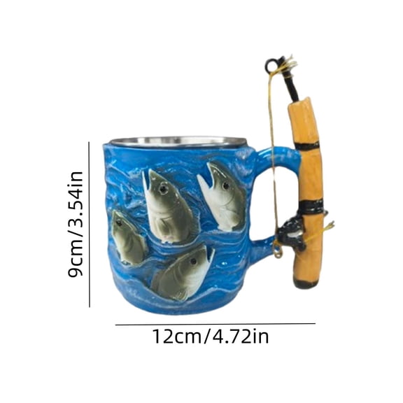 hulanddfd Fishing Coffee Mug - 4.72"x3.54" Fishing-themed Ceramic Mug with Fishes Leaping Patterns and Mini Fishing Rod Handle Hot Cold Beverages for Home Office Decor and Camping