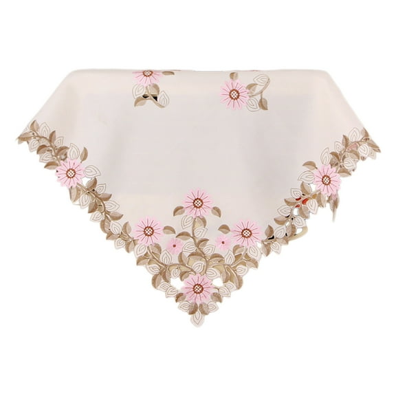 hulanddfd Flowers Embroidered Table Runner, 33.4"x33.4" Square Classic Lace Tablecloth Valentine’s Table Decor for Dining Table Console Coffee Table