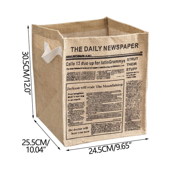 hulanddfd Foldable Jute Weave Storage Bag, 12"x10.04"x9.65" Opening Organizer Sturdy and Light Waste Basket for Home Kitchen Office