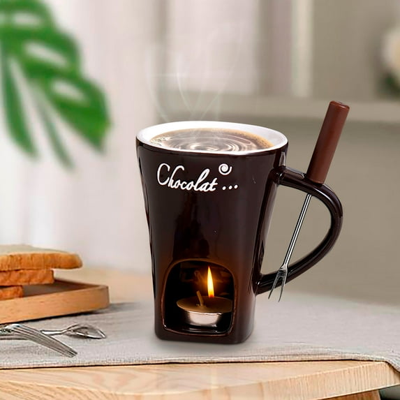 hulanddfd Fondue Cup Set - 4.33"x3.27" Chocolate Fondue Mug with Forks and Candles for Birthday Wedding Party Decor and Gifts Brown