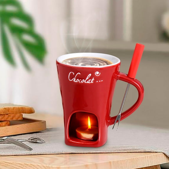 hulanddfd Fondue Cup Set - 4.33"x3.27" Chocolate Fondue Mug with Forks and Candles for Birthday Wedding Party Decor and Gifts Red