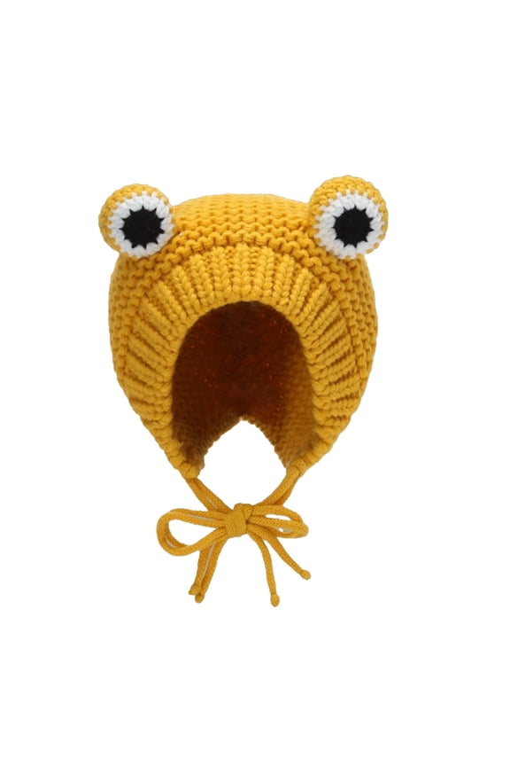 Frogs Eye Warm Knitted Hat Adjustable Outdoor Beanies Cap, Elastic Polyester Headwears for Adults, Suitable for Cold Weather and Gift Giving, Yellow