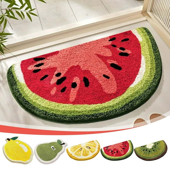 hulanddfd Fruit Shaped Semi-Circle Bath Mats, Absorbent Soft Microfiber Bathroom Rug Non-Slip Dry Fast for Bathroom Kitchen Sink Bedroom and Living Room(Watermelon slices)