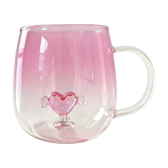 hulanddfd Glass Coffee Mugs with Heart Inside, Love Heart Tea Cup Cute Pink Coffee Mugs with Handle Valentines Day Gifts for Women Men