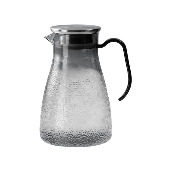 hulanddfd Glass Pitcher with Steel Lid and Spout, Large 1.5 Liter Glass Water Pitcher Hammered-patterned Glass Kettle with Handle for Iced Juices Coffee Milk