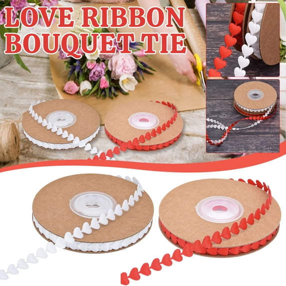hulanddfd Heart Ribbon, 0.31"(8mm) Heart Designs 65.62ft Long 2 Rolls Wrapping Ribbons for Valentine's Day Birthday Wedding Party Decor(Red+White)