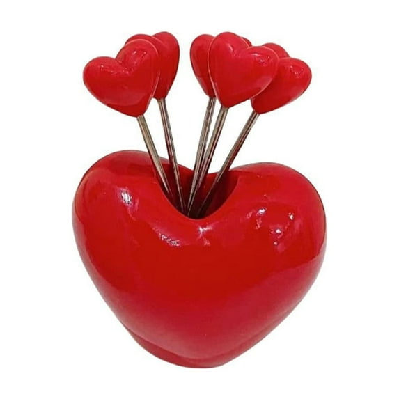 hulanddfd Heart-Shaped Fruit fork Set - 10 3.5" Stainless Steel Fruit forks and 1 Storage Container Romantic Cute Snack Forks Portable Snack Serving Set for Dinner Party and Desktop Decor