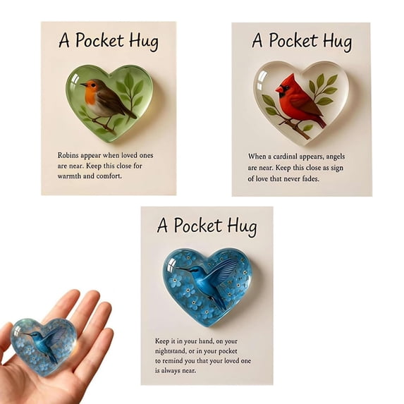 hulanddfd Hummingbirds Pocket Hug, Hummingbirds Heart Pocket Gifts Cards for Women Mini Acrylic Cards Gift for Friend Family Holiday Party Presents