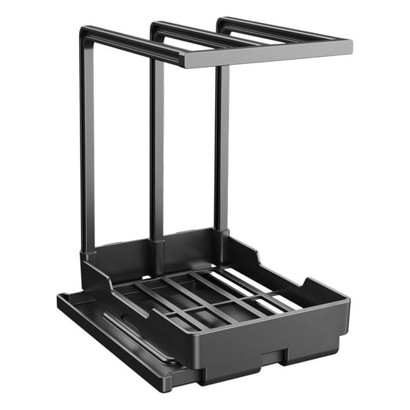 hulanddfd Kitchen Sink Caddy with Stainless Steel Towels Holders, Kitchen Countertop Rack Tray Organizer Stand Drying Storage Rack for Sponge Brushes Dishcloth(Black)
