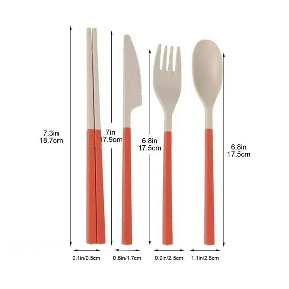 hulanddfd Kitchen Utensils with Case, 4 Sets Portable Cutlery Set Chopsticks Knives Fork and Spoon for Lunch Box Accessories for Travel Utensils Set for Kitchens Orange