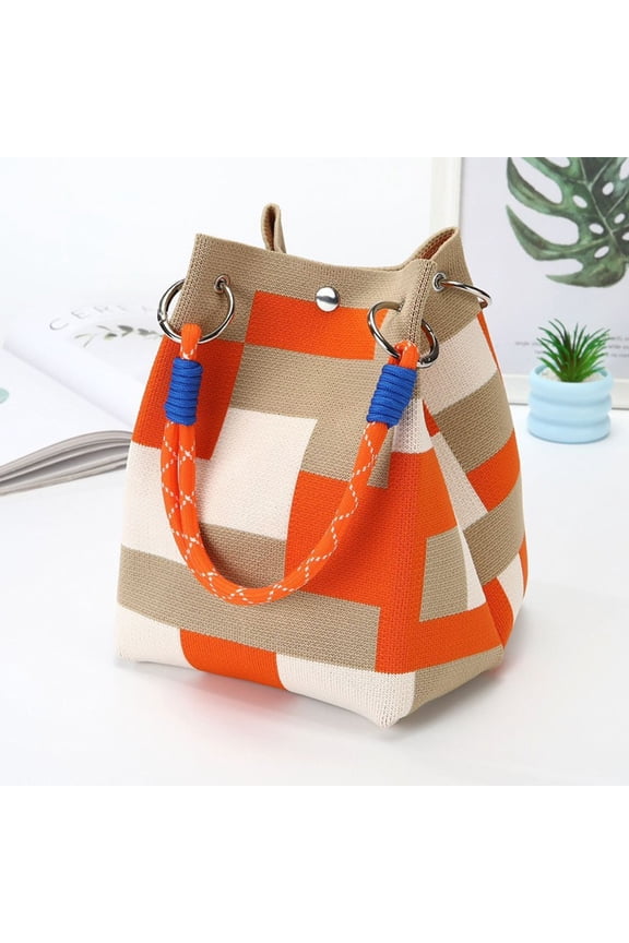 Knit Bucket Bag Small Tote Purse for Women Boho Knitted Summer Beach Purse Puzzle Large Capacity Bags for Commuting