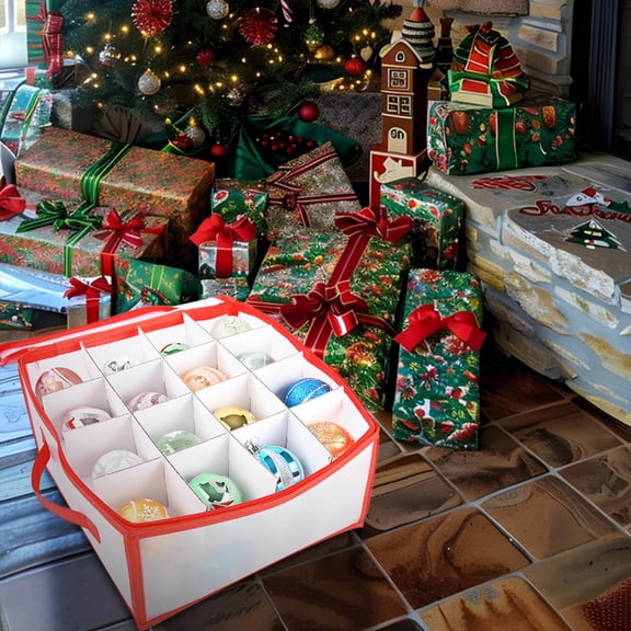 hulanddfd Large Christmas Ornament Storage Boxes, Christmas Decoration Organizer Containers with Sealed Zipper and Compartments 32 Baubles Storage Box for Organizing Xmas Decoration