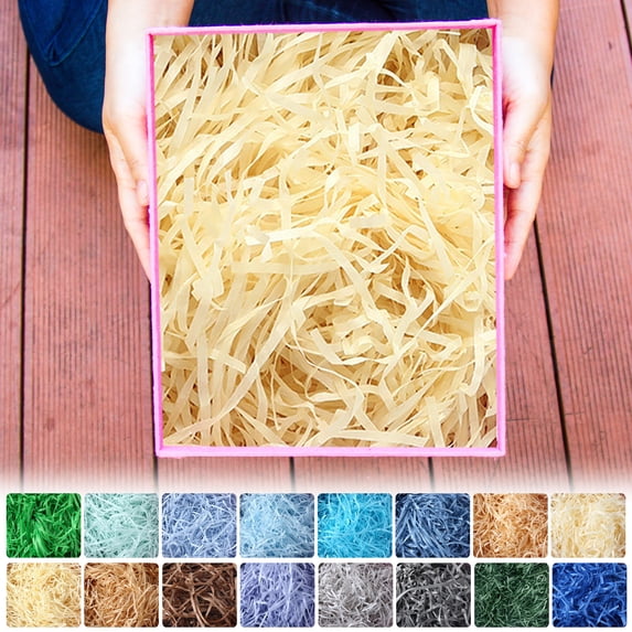 hulanddfd Light Gold Shredded Paper, 80g Basket Filler Raffia Paper Shreds Stuffers Tissue Raffia Filler Grass for Easter Basket and Gift Box Packaging Decoration