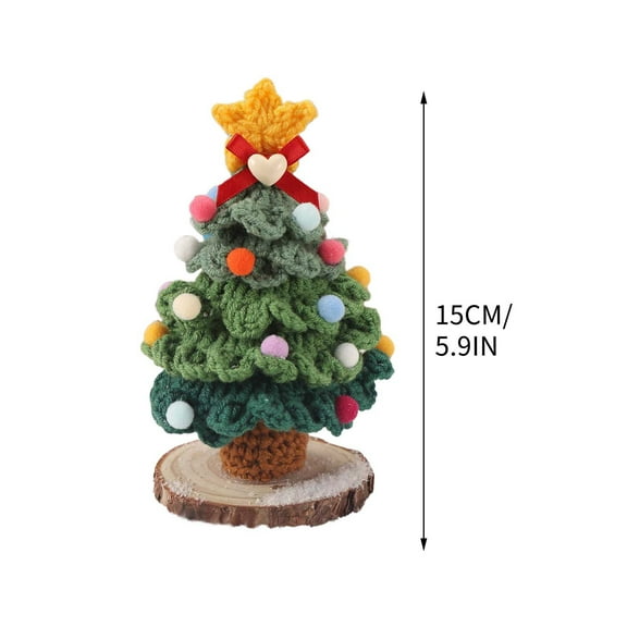 hulanddfd Mini Christmas Tree - 5.9" Knitting Crochet Christmas Tree, Artificial Faux Tree with Wooden Base Tree Cute Hanging Ornaments for Home Office Decor and Xmas Tree Wreath