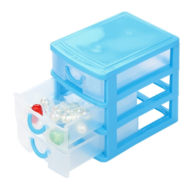 hulanddfd Mini Desk Organizer 3 Drawer Plastic Storage Small Organizer Box Storage Container Case Sky Blue Desktop Storage Drawers for Office Supplies Jewelry, Make up Cosmetic Box