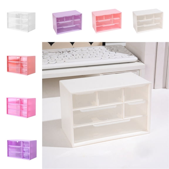 hulanddfd Mini Desktop Drawer Organizer with 6 Clear Drawers, Plastic Desktop Storage Box for Office Home Desktop
