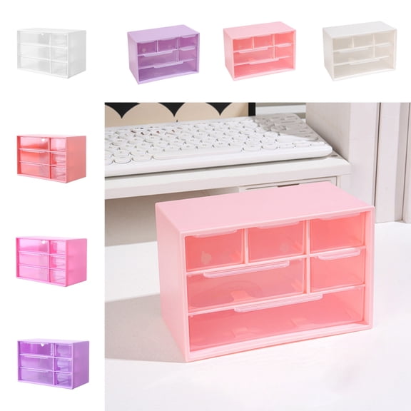 hulanddfd Mini Desktop Drawer Organizer with 6 Clear Drawers, Plastic Desktop Storage Box for Office Home Desktop