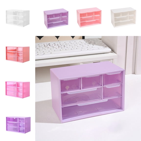 hulanddfd Mini Desktop Drawer Organizer with 6 Clear Drawers, Plastic Desktop Storage Box for Office Home Desktop
