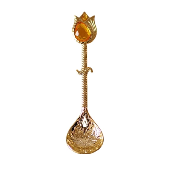 hulanddfd Mini Gold Spoon, 4.92in Vintage Elegant Stainless Steel Tea Spoon Demitasse Scoop for Seasoning Coffee Tea Dessert Drink Mixing