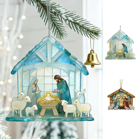 hulanddfd Nativity Scene Decoration, 2D Flat Acrylic Vintage House Shaped Pendant Nativity Hanging Ornament for Tree Wall Door Home Decor Gift for Friend