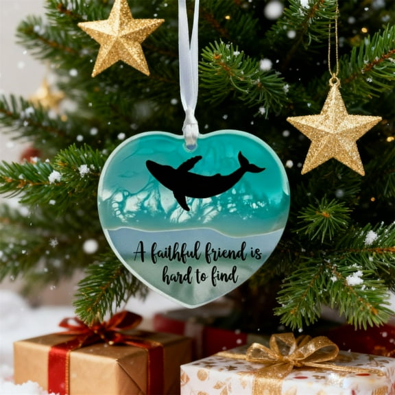 hulanddfd Sea Ornament - 2d Plastic Heart Shaped Christmas Pendant with Dolphins Patterns, Dolphins Christmas Hanging Decorations for Xmas Tree and Party Decor, Gifts for Women Men