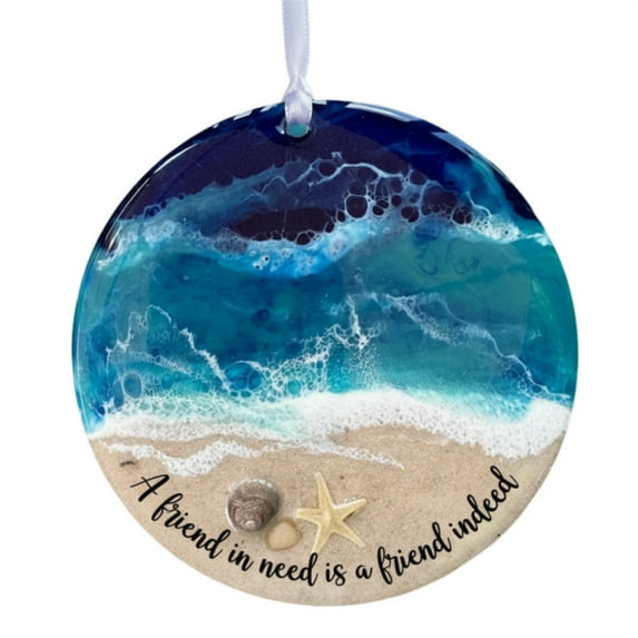 hulanddfd Ocean Ornament - 2d Plastic Round Christmas Pendant with Beach Patterns, Beach Christmas Hanging Decorations for Xmas Tree and Party Decor, Gifts for Women Men