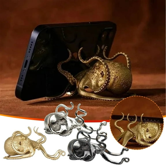 hulanddfd Octopus Shaped Phone Holders, Metal Octopus Cuttlefish Figurines Statue Tabletop Centerpiece Organizer Rack for Phone Bracket Pen