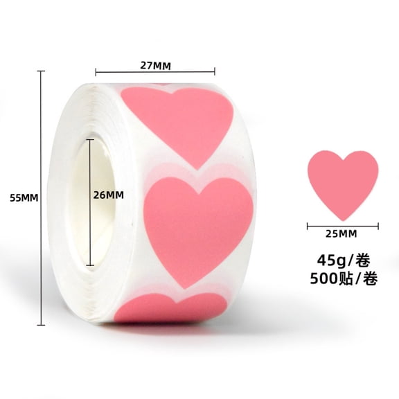 hulanddfd Pink Heart Stickers, Per Roll of 500 Adhesive Labels 1in Heart Shaped Small Envelopes Sealing Stickers for Notebook Scrapbook Greeting Cards Valentine’s Day Birthday Wedding Decoration