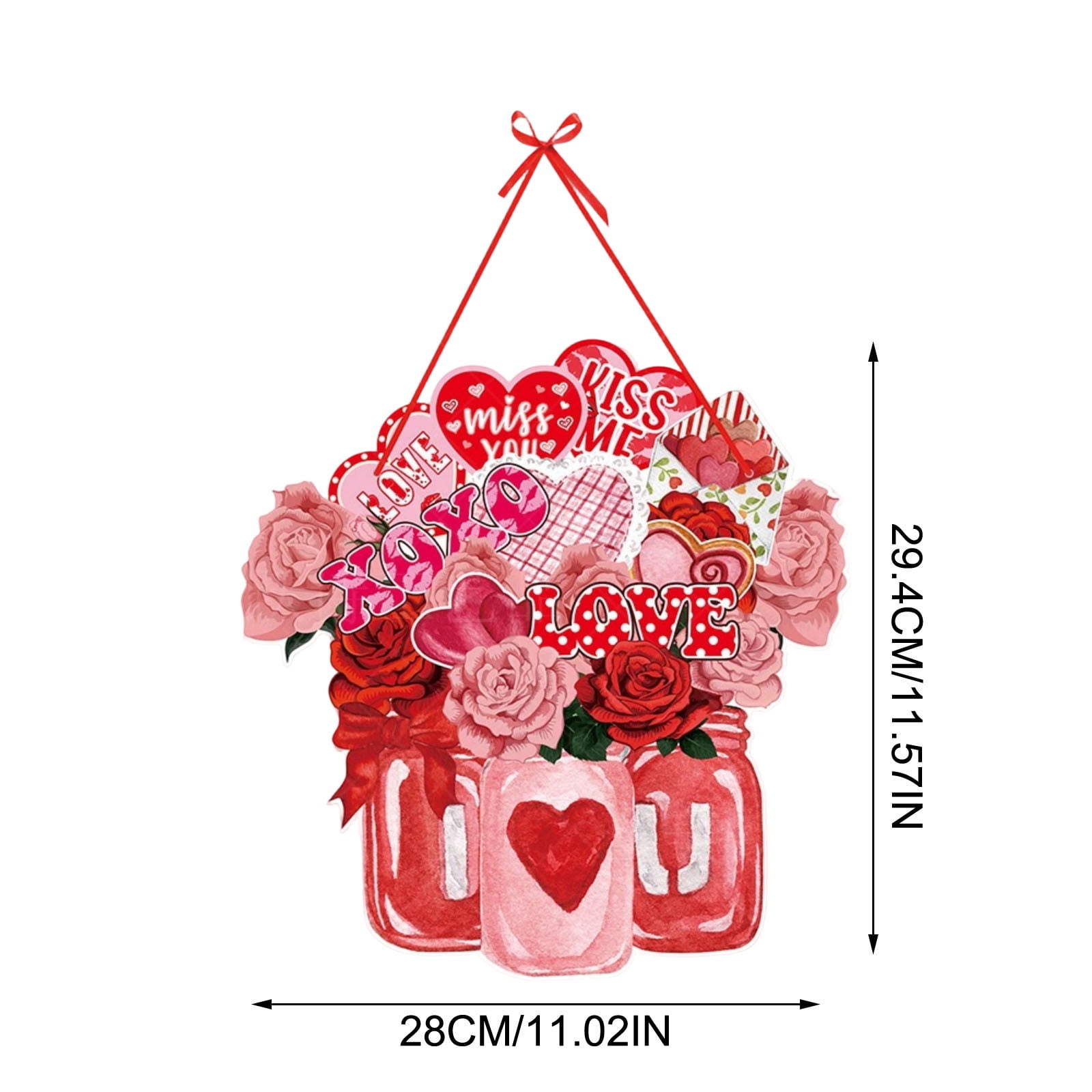 hulanddfd Pink-Red Front Door Hanger - Flower Jar Plaques Sign with ...