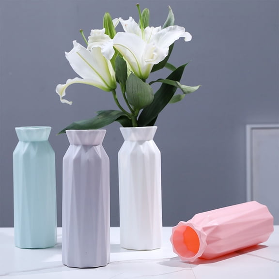 hulanddfd Plastic Flower Vase 8" Tall Geometric Floral Vase Container White Shatterproof Vases for Flowers Home Office Table Decorations(White)