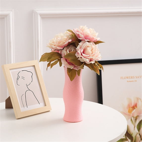 hulanddfd Plastic Flower Vases, Ceramic Look Plastic Vase White Conic Floral Vase Home Decor Centerpieces Small Unbreakable Vases for Decor Living Room(Pink)