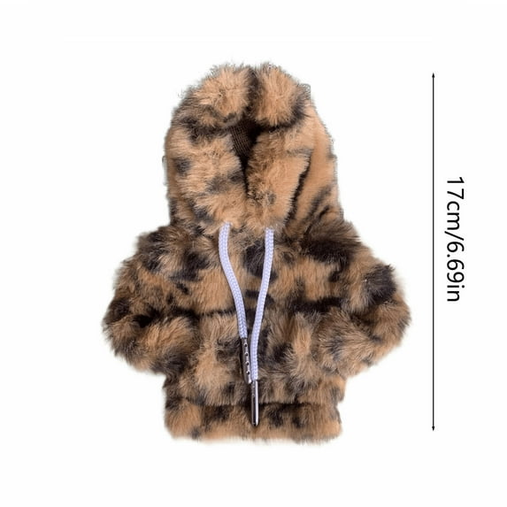 hulanddfd Porch Gooses Outfits for 7 inches Desk Gooses Figurines, Gray Leopard-Print Mini Gooses Clothes Plushes Hoodie for Home Office Tabletop Decor Gift for Adults