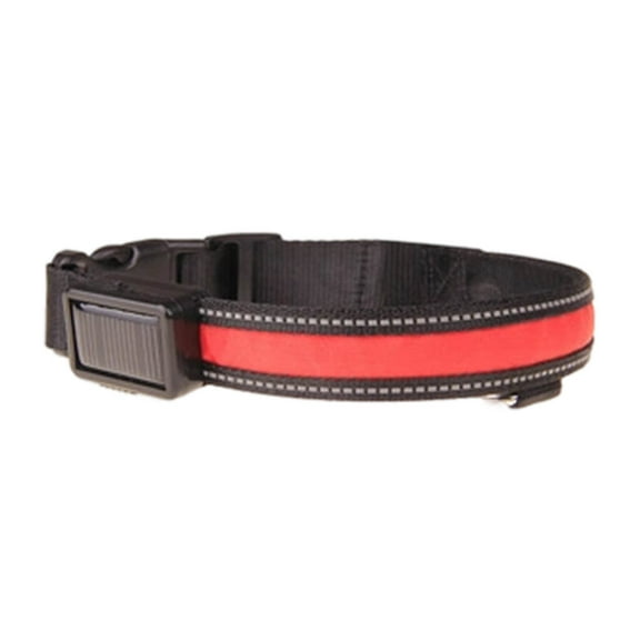 hulanddfd Reflective Dog Collar, Pet Collar Traction with Adjustabe LED Light Solar USB Double Convenience Charging for Medium Large Dogs（Red，L）