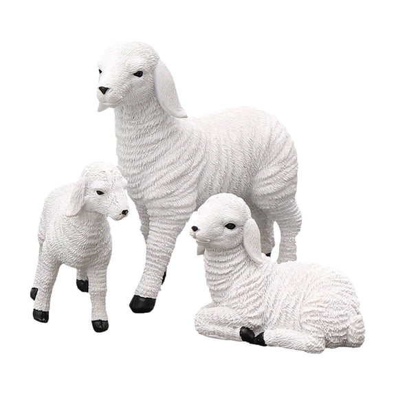 hulanddfd Resin Figurine Lamb Ornament Set for 3, Sheep Statue Decorations Artificial Goats Sculpture for Garden Courtyard Horticultural and Indoor Home Decor