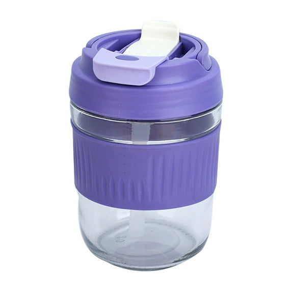 hulanddfd Reusable Glass Straws Cup, 400ml Portable Coffee Mug with Lid Lock Cold Hot Drinking Cup for Work Travel Daily Outing Purple