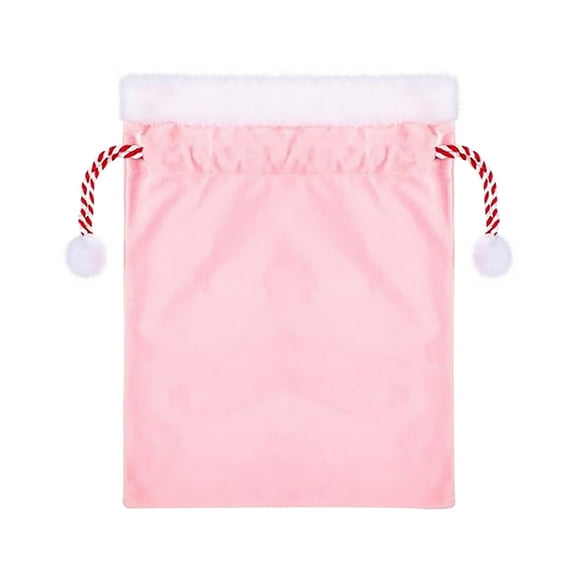 hulanddfd Santa Claus Christmas Sack Bag - Christmas Pink Velvet Gift Bag with White Soft Cuff and Drawstring, Christmas Packaging Bag for Gifts and Xmas Clothes Wrapping
